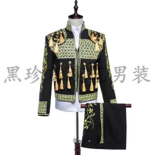 Black Royal Men Suits Designs Masculino Homme Terno Stage Costumes For Singers Men Sequin Blazer Dance Clothes Jacket Dress