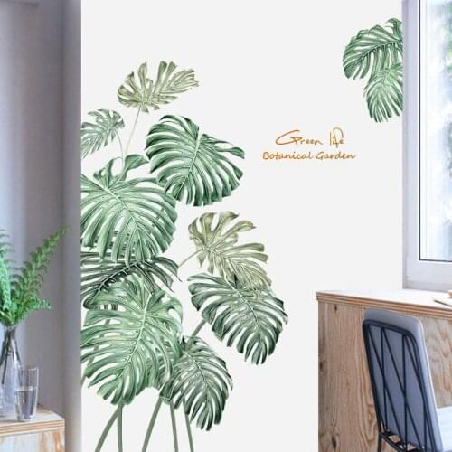 COVPAW Wall Stickers Palm Leaves Green Living Room Wallpaper Home Decor Wall Decals Bedroom Removable Mural Poster