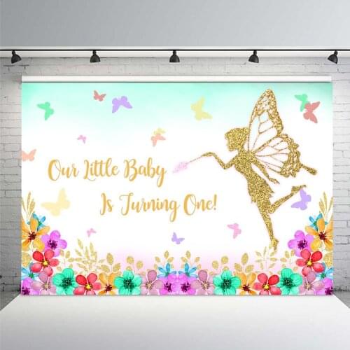 Floral Gold Wings Princess Photo Background Angle Girls Birthday Party Decoration Backdrop Butterfly Pink Flowers Photo Booth