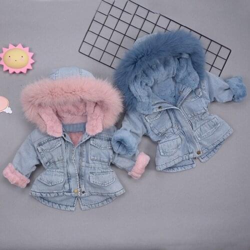 Childrens Cowboy Warm Jacket for Boys and Girls Infant Baby Thicken Toddler Jackets 1-5Y Denim Plus Velvet Coat for Cold Winter