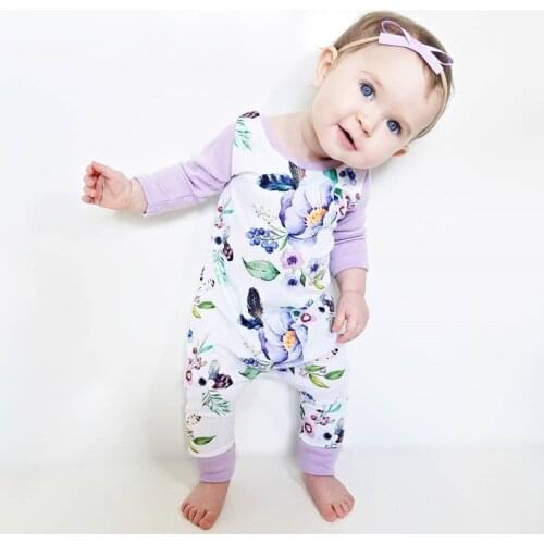 Baby Romper Long Sleeve Cotton Girl Clothes Autumn Jumpsuit One-Pieces Outfits Newborn Clothing Cute Baby Romper Floral Purple