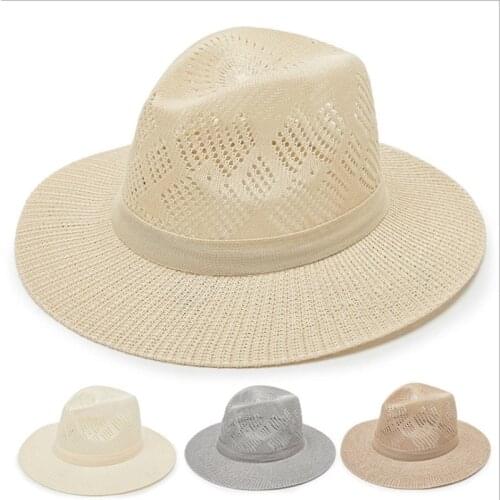 Hollow Out Breathable Summer Shading Men Beach Hat Solid Color Sun Protection Outdoor Jazz Hat Cowboy Cap
