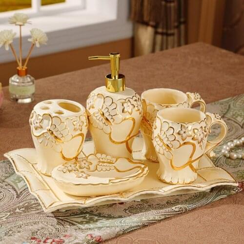 European ceramic bathroom five-piece wash set high-end bathroom bathroom supplies creative toothbrush cup mug LO7231028