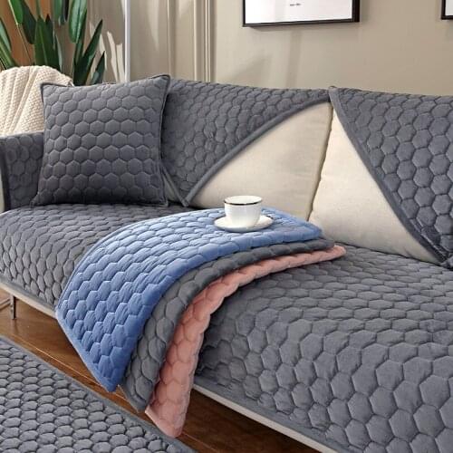 European Thicken Plush Sofa Cover Towels Solid Color Couch Cover Seat Cover for Living Room Soft Flannel L-shaped Sofa Slipcover