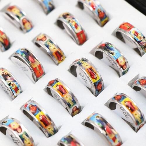 Wholesale 100 Pcs/lot Portrait of Jesus Stainless steel Rings Prayer Ring