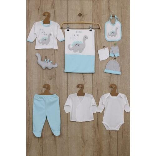 Newborn Baby Girl Boy Clothing Set With Dinosaur Toy Cotton Basic Essentials 10 Piece Layette Wellcome Home Gift 0-3 Months