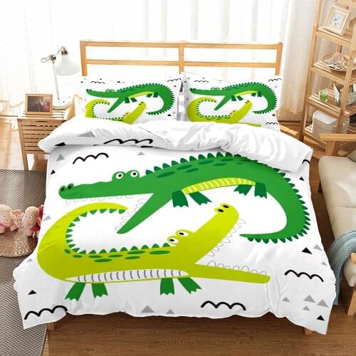 3D Cartoon Crocodile Bedding Set Aniaml Duvet Cover Design Bed Quilt Cover Pillowcase For Adults 2/3 Pcs Accept Drop Ship