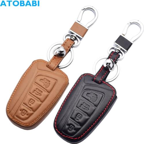 Leather Car Key Case 4 Button Smart Remote Control Fobs Protector Cover For Hyundai Azera Equus Genesis Santa Fe Sport 2015 2016