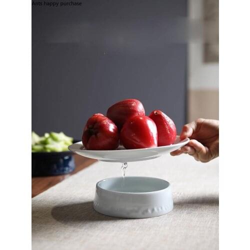 Creative Ceramic Lit Fruit Plate Tall Dessert Dessert Plate Round Tea Set Dried Fruit Plate Kitchen Utensils Porcelain Art Decor