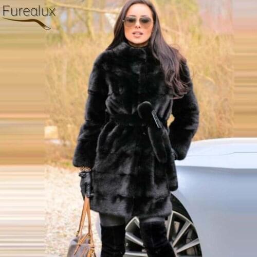 FUREALUX Womens Winter Real Fur Jacket Natural All-leather Mink Fur High-quality Warm Retro High-end Luxury Jacket With Laces