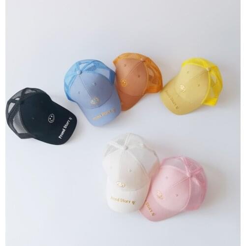 Summer Breathable Mesh Baby Baseball Hats Lovely Smile Letter Embroidery Kids Boys Girls Outdoor Sun Hats Peaked Cap