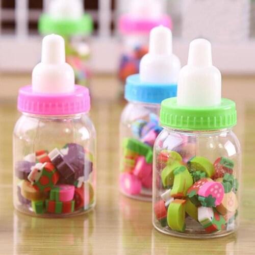 Mini Feeding Bottle Cute Fruits Rubber Erasers Gift for Children Kids Students