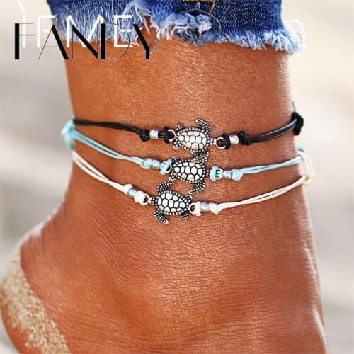 IF ME Boho Multiple Layers Anklets for Women Fashion Vintage Turtle Pendant Rope Anklet Animal Foot Ankle Sexy Beach Jewelry New