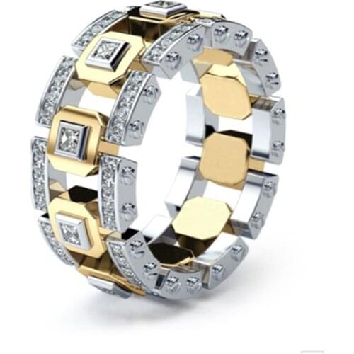 Mens Gold Plating Rose Gold Color Watch Fashion Band Chain Double Colors Ring US Ring Size 6~10