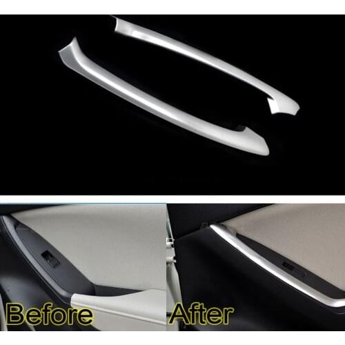 BBQ@FUKA 2Pcs ABS Chrome Interior Rear Door Armrest Handle Cover Trim Handrail Strip Fit For Mazda CX-5 2012-15 CX5 Car-Styling