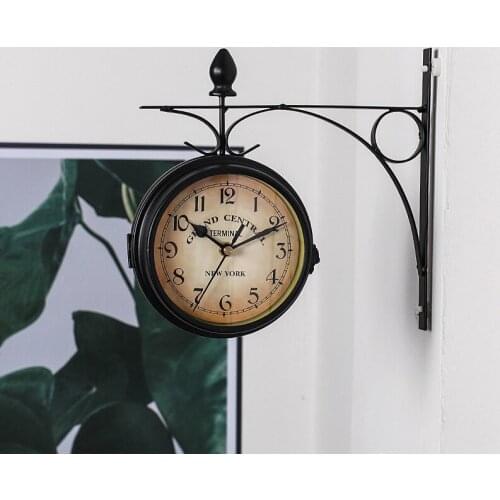 Wall Clock Vintage Clocks With Double Sided Metal Wall Clock Antique Style Station Wall Clock Wall Hanging Clock For Home decor