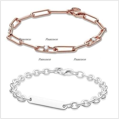 Authentic 925 Sterling Silver Bracelet Engravable Bar Link Bracelet Fit Women Bead Charm Diy Fashion Jewelry