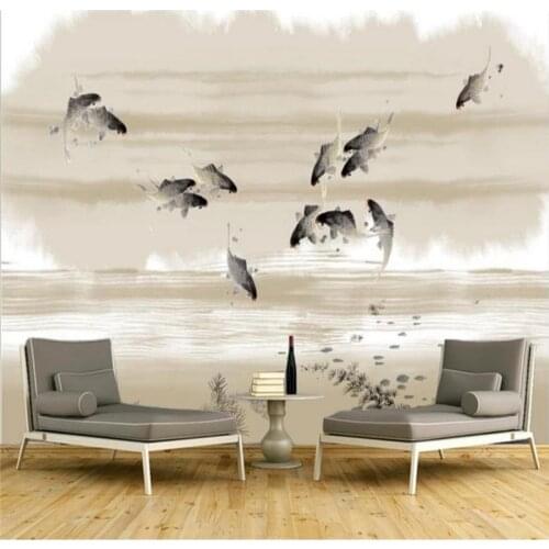 Custom wallpaper mural new Chinese ink squid Chinese painting TV background wall - high-grade wall cloth