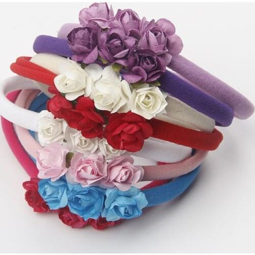 Nishine 8pcs/lot Girls Rose Flower Nylon Headband Lovely Hairbands Photo Props Newborn Toddler Infant Headwear Hair Accessories