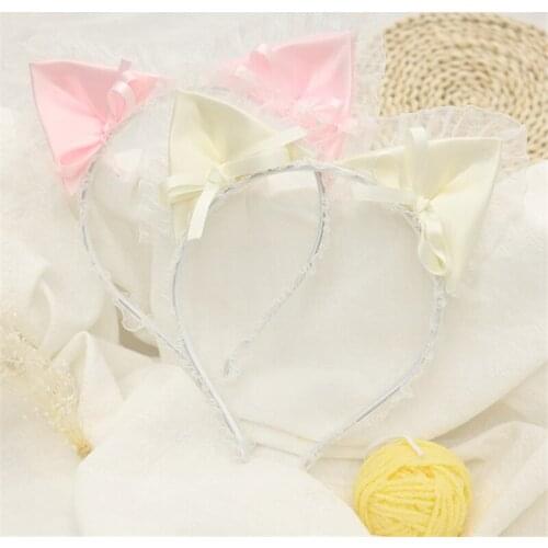10pcs/Lot Lolita Cat Ear Hairbands Cute Lace Headband Bowknot Hair Accessories Mori Girl Kawaii Cosplay Accessories