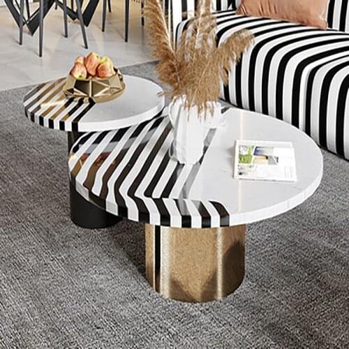 Nordic light luxury coffee table round zebra pattern stitching designer model room modern minimalist living room home