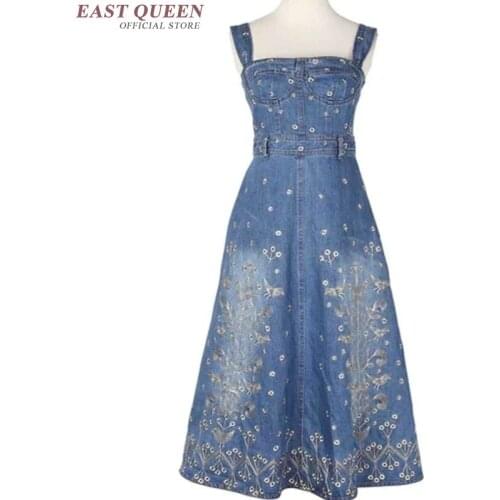 Denim sundresses for women floral long jeans sundress tunic could shoulder sundress denim dresses FF177