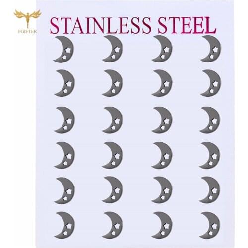 Romantic Moon Star Stud Earrings For Women Girl Lovers Ear Piecing Rings Trendy Stainless Steel Jewelry Wholesale 12 Pairs
