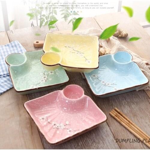 Dumpling plate household with vinegar dish creative tableware rectangular ceramic dish Dumpling plate dinner plates