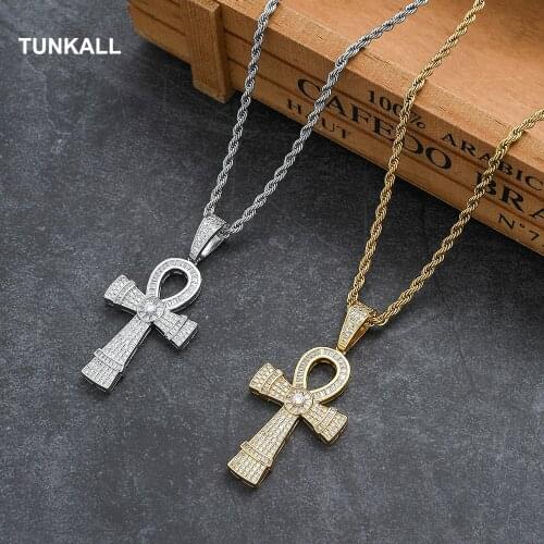 Anka Cross Pendant Brass Micro pave with CZ Bling Bling Mens Necklace Rock Hip Hop Jewelry CN335