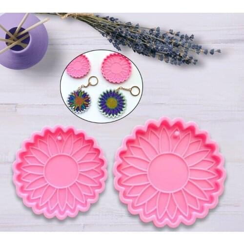 U90E 2 Pcs Big and Small Sunflowers Keychain Epoxy Resin Mold Earrings Pendant Casting Silicone Mould DIY Crafts Jewelry Mold