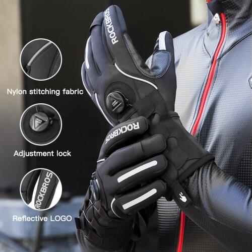 ROCKBROS Cycling Full Gloves Reflective Screen Touch Warm MTB Bike Glove Outdoor Waterproof Motorcycle Bicycle Gloves Adjusatble