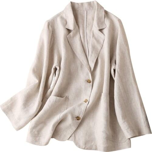 Top Clothing Women Slim Blazer Linen Cotton Suit Jacket 2021 Autumn New Female Comfortable Coats Blazer for Women Jackets