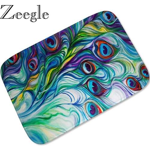 Zeegle Thicken Flannel Welcome Entrance Doormat Floor Carpet Non-slip Hallway Floor Mat Printed Door Mat Absorbent Kitchen Rugs