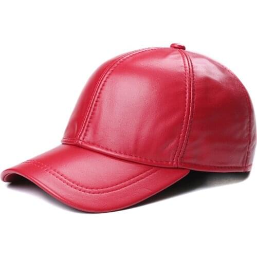 Womens Leather Red Baseball Cap Spring Autumn Thin Style Single Lining Casual Adjustable Hat