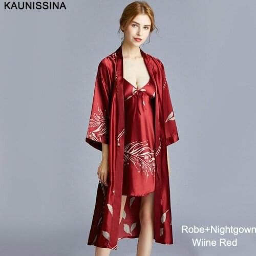 Womens Mini Kimono Robe Nightgown Set Sleepshirt Female Silk Long Bathrobe Short Sexy Nightdress Sleepwear Sets Summer Spring