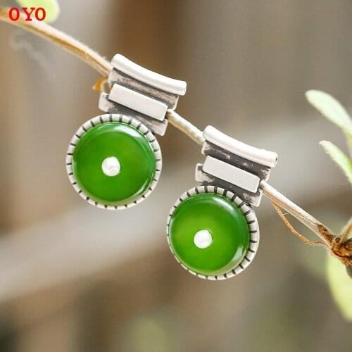 S925 sterling silver natural Hetian jade jade safety buckle retro high-grade ladies earrings free shipping