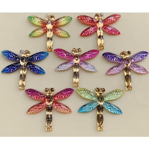 Rainbow Color Dragonfly shape for Women Summer Style Jewelry Resin&acryl Material DIY Earrings pendants 10pcs 27*32mm -B41