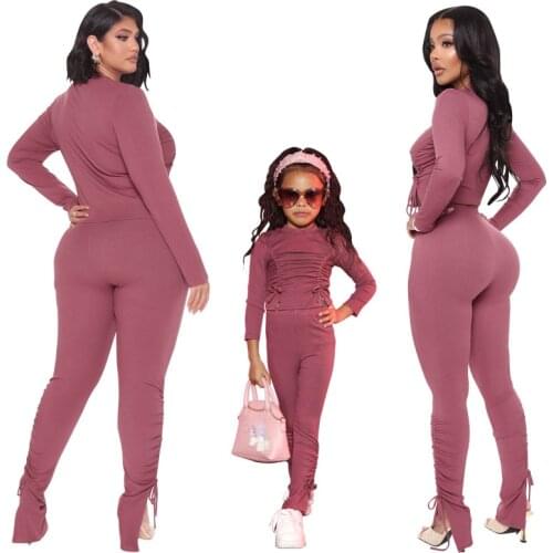 Womens 2021 summer new pure color thread buttock fashion parent child suit family matching swimwear mommy and me