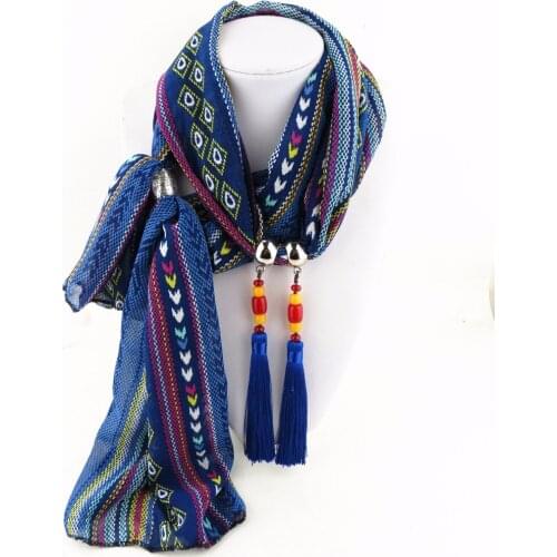 Ethnic Chiffon cloth Collar Beads Tassels pendant Scarf beautiful Women Jewelry Women Necklace Lady decor lattice Scarves Shawl
