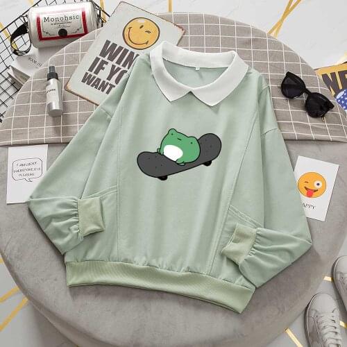 Cute Frog Sweatshirt Pullover Sweatshirt Long Sleeve Green Hoodie Women Tracksuit for Women Animal Print Top Kawaii Clothes