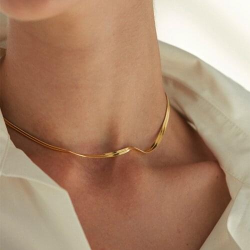 Women Necklace Gold Blade Chain on Neck Choker Necklace Women Sexy Flat Snake Chain Jewelry Gift Clavicle Chocker Necklaces