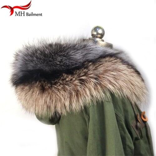 Winter 100% Real Natural Fur Collar Women Scarfs Fashion Coat Sweater Scarves Luxury Raccoon Fur Neck Cap Scarf, hat gloves set