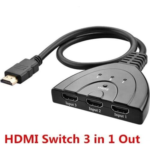 100pcs/lot*3 Port HDMI Splitter sp1080P 3D Switcher 3x1 Auto Switch 3-In 1-Out With 50 CM Pigtail Converter 1 in 3 out Cable