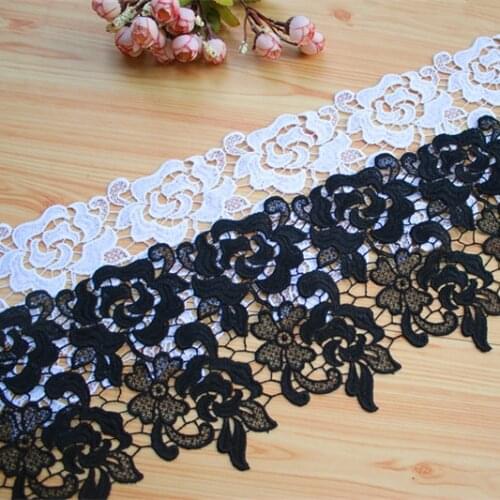 16cm 6.3"width (3yards/lot) Black White Crocheted Water Soluble Embroidery Lace Trim,Wedding Lace