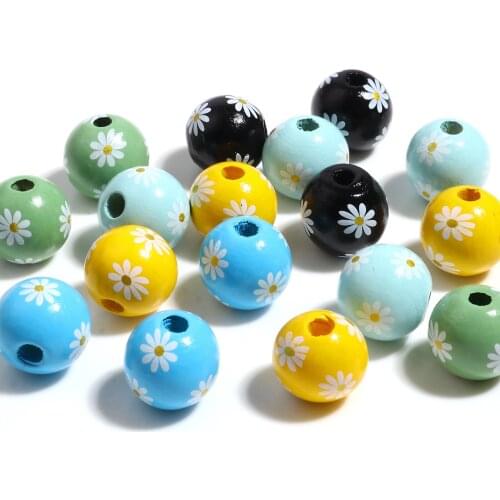 16mm Multicolor Wood Spacer Beads Round Ball Daisy Flower Loose Spacer Beads DIY Making Bracelets Women Jewelry Gifts ,20PCs