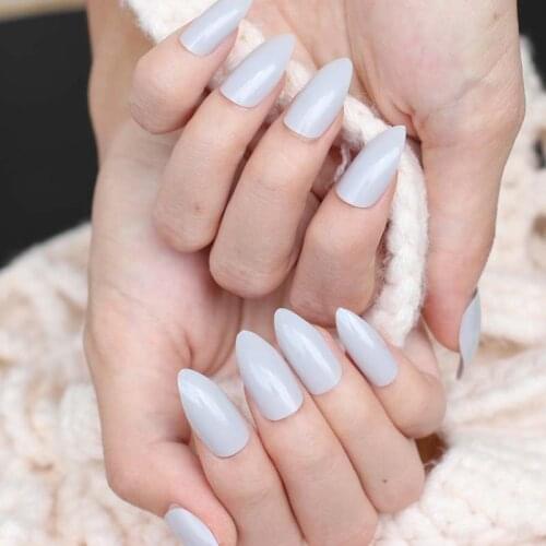 2020 24pcs The New Solid color pointed hand finger false nail.Fashion must be Light gray C25