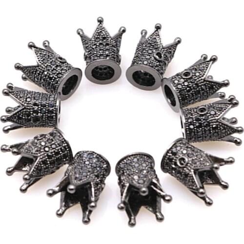 5PCS Micro-inlaid Black Zircon Copper Fittings Black Crown Real Gold Plating Color Preservation Inlaid Bracelet Accessories