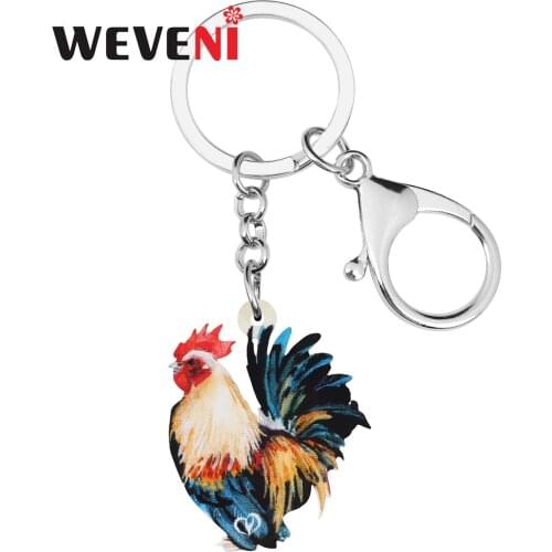 WEVENI Acrylic Cock Rooster Chicken Keychains Keyring Farm Animal Keyring Jewelry For Women Men Kids Bag Car Fashion Accessory