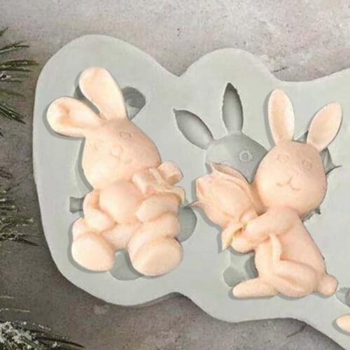 White Creative Cute Bunny Ice Cream Baking Mold Non-stick BPA Free Silicone 3D Perfect Result Rabbit Baking Mold for Kitchen