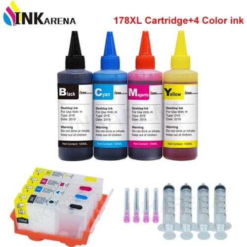 INKARENA 178XL Ink Cartridge Compatible For HP 178 Refillable photosmart B209a B210a B109a 5510 6510 7510 + 4 Bottle Printer Ink